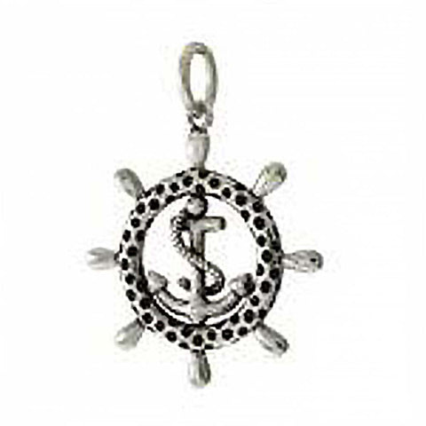 Sterling Silver Mariner Anchor-Wheel Oxidized Pendant