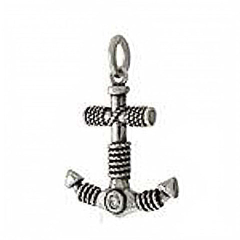 Sterling Silver Anchor Mariner Oxidized Pendant