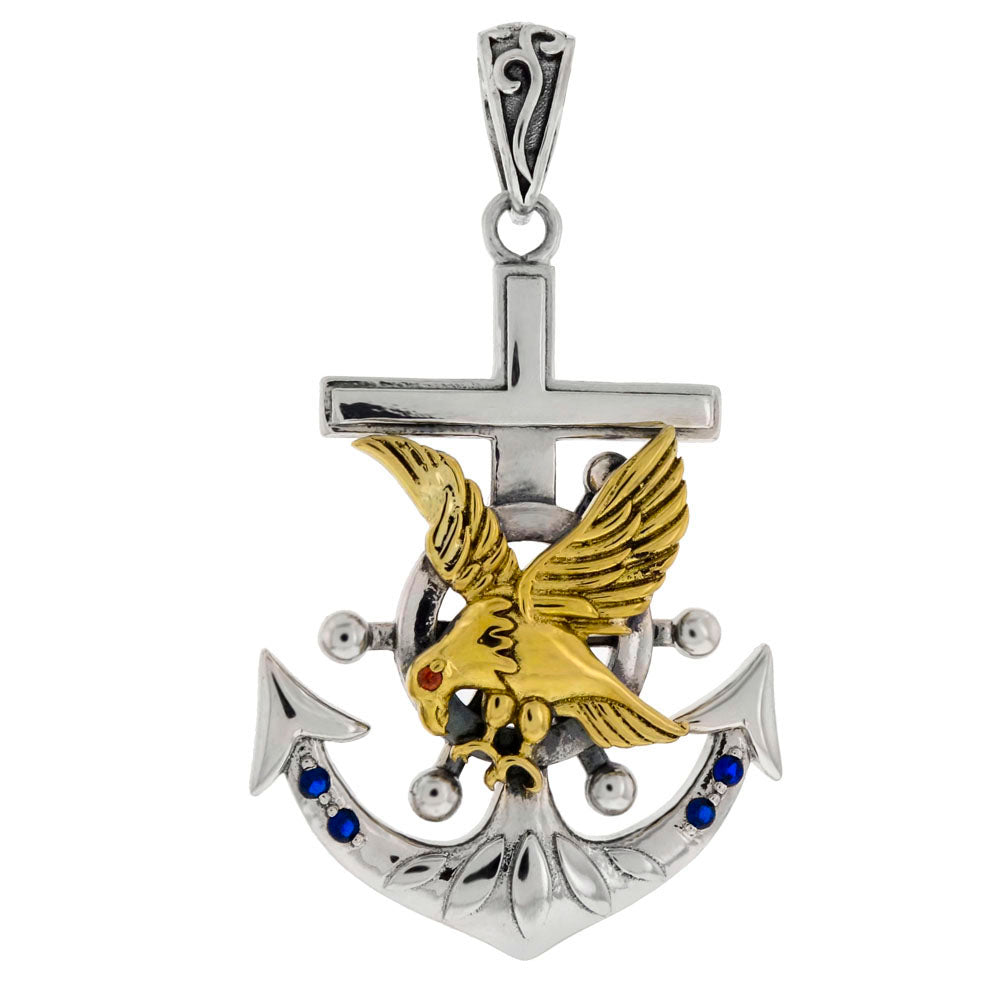 Sterling Silver Anchor With Gold Plated Eagle Pendant