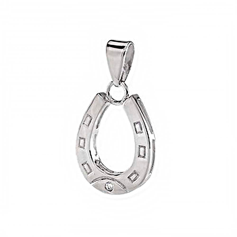 Sterling Silver Cubic Zirconia Horseshoes Rhodium Pendant And Width 5/8 inch