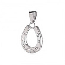 Load image into Gallery viewer, Sterling Silver Cubic Zirconia Horseshoes Rhodium Pendant And Width 5/8 inch