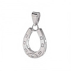 Sterling Silver Cubic Zirconia Horseshoes Rhodium Pendant And Width 5/8 inch