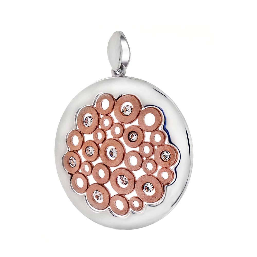 Italian Sterling Silver Rose Gold Plated Rhodium W. CZ Pendant