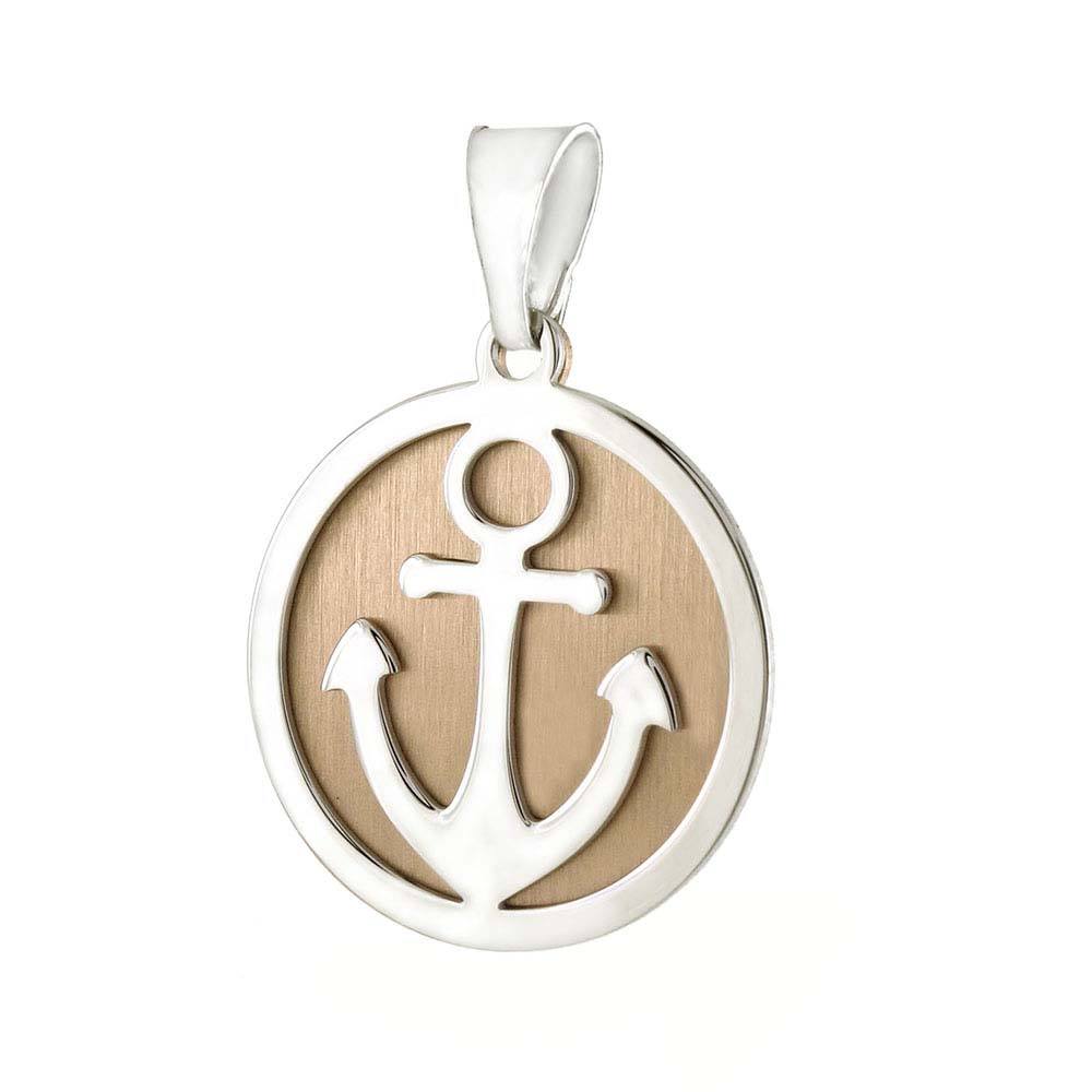 Italian Sterling Silver Two Tone Laser Cut Anchor Pendant