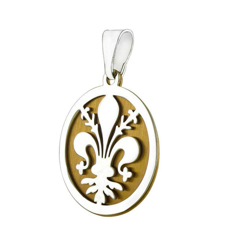 Italian Sterling Silver Laser Cut Two Tone Fleur De Lis Pendant