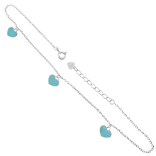 Load image into Gallery viewer, Sterling Silver Rolo Diamond Cut Enamel Heart Charm Rhodium Anklet Length-10inch