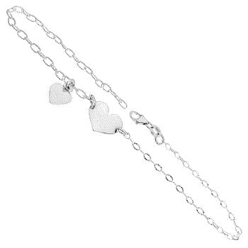 Sterling Silver Rolo D/C with Engaveable and Puff Heart Anklet