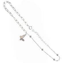 Load image into Gallery viewer, Sterling Silver Pave CZ Butterfly Shell Pearl Rhodium Anklet