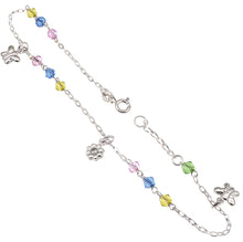 Load image into Gallery viewer, Sterling Silver Multicolor Crystal With Flower And Butterfly Anklet