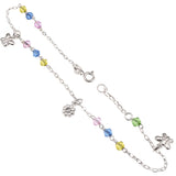 Sterling Silver Multicolor Crystal With Flower And Butterfly Anklet