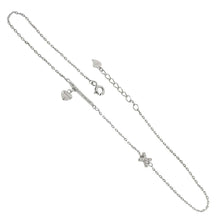 Load image into Gallery viewer, Sterling Silver CZ Bar And X With Dangle Heart Rhodium Anklet