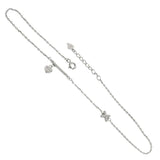 Sterling Silver Dangling Heart CZ Bar And X Anklet