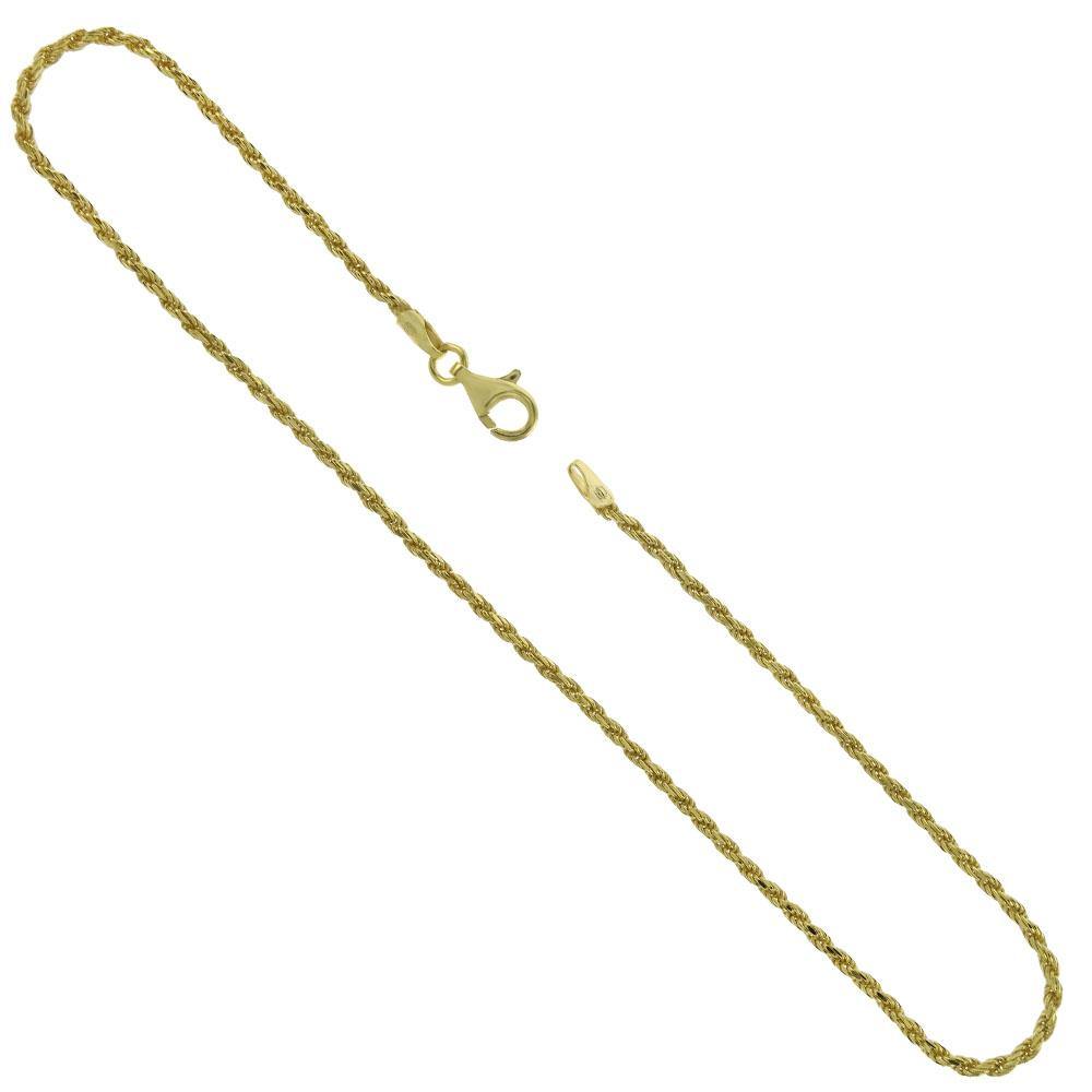 Sterling Silver 1.5mm Rope D/C Gold Plated Anklet - silverdepot