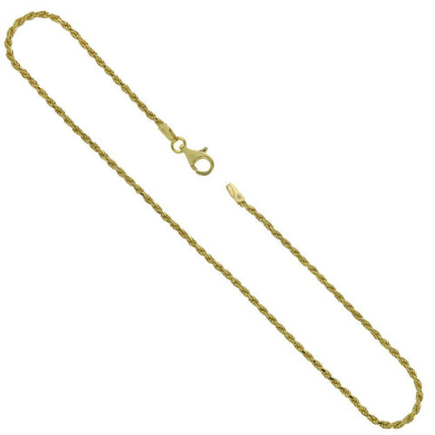 Sterling Silver 1.5mm Rope D/C Gold Plated Anklet