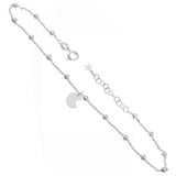Italian Sterling Silver Rolo Diamond Cut Ball With Dangle Crescent Moon Anklet