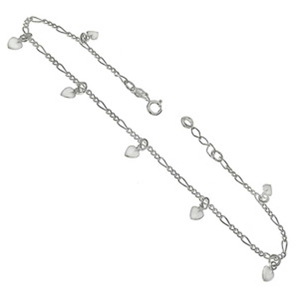 Sterling Silver Figaro With Dangling Hearts AnkletAnd Width 2.2 mmAnd Length 10 inch