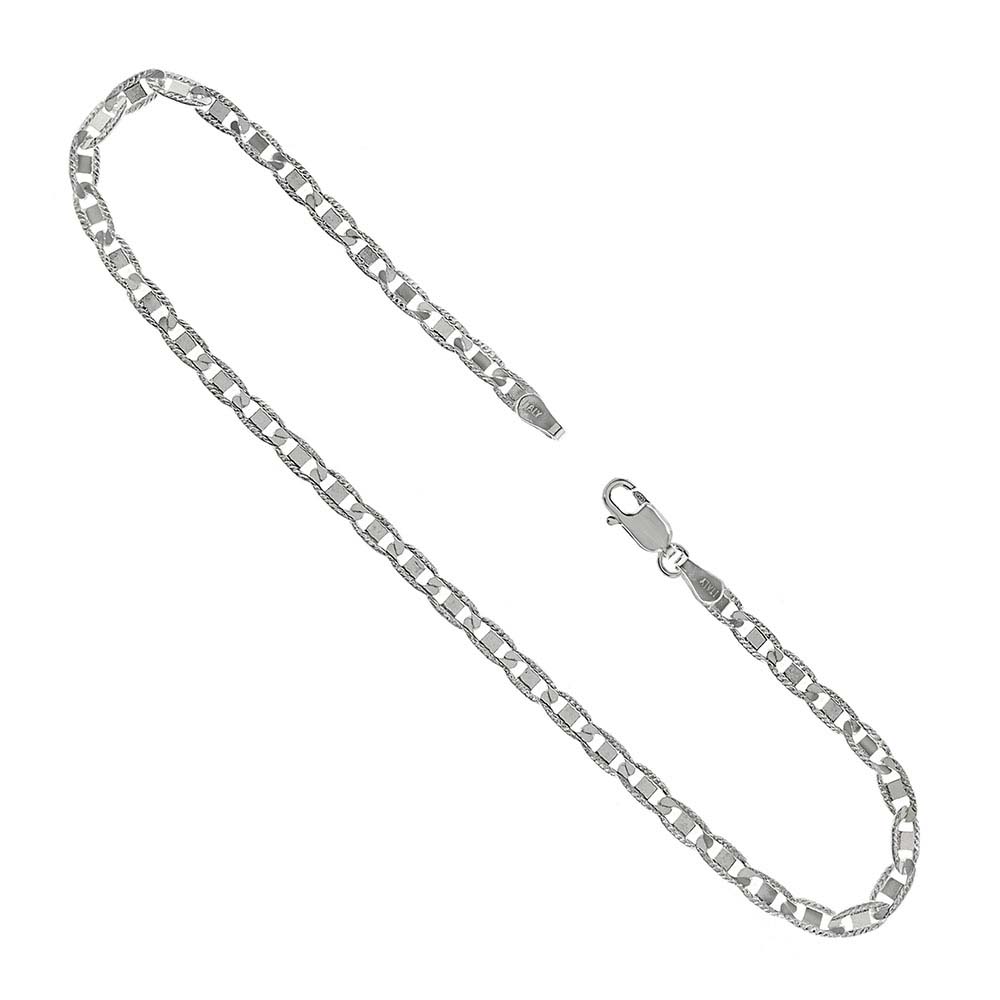 Italian Sterling Silver Flat Diamond Cut Valentin Anklet and Width 3.4mm