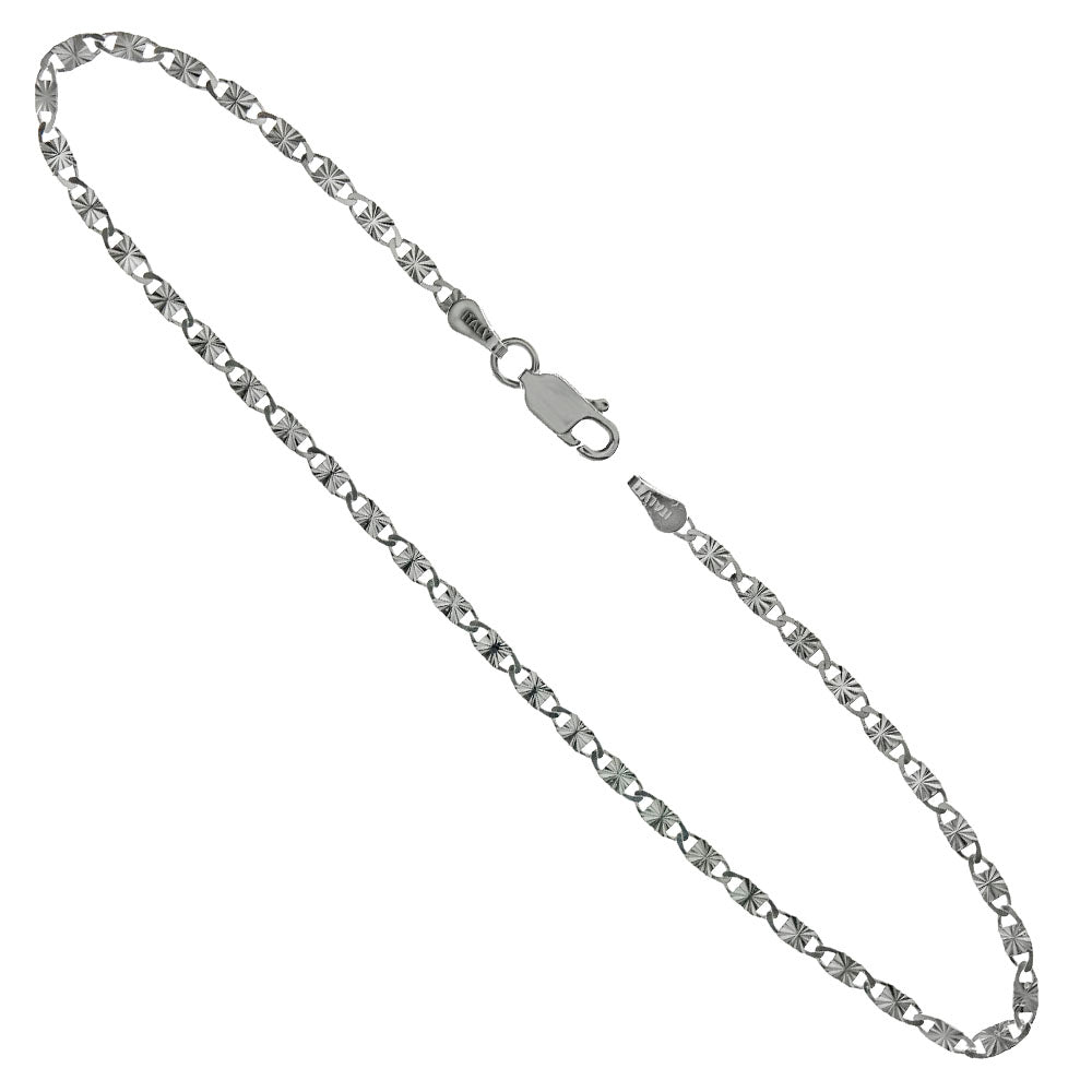 Sterling Silver Italian Fancy Diamon Cut Valentin Anklet