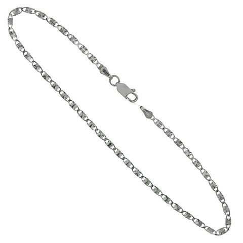 Sterling Silver Italian Fancy Diamon Cut Valentin Anklet