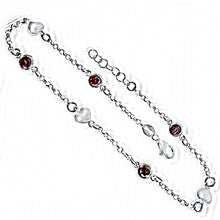 Load image into Gallery viewer, Italian Sterling Silver Heart and Red Garnet Crystal AnkletAnd Length 10 inch