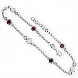 Italian Sterling Silver Heart and Red Garnet Crystal AnkletAnd Length 10 inch