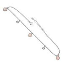 Load image into Gallery viewer, Sterling Silver CZ And Pink Enamel Heart Charms Rhodium AnkletAnd Length 10 inches