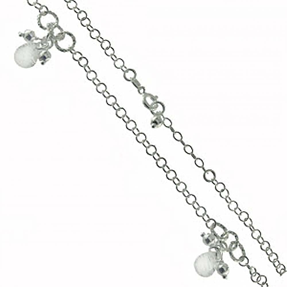 Italian Sterling Silver Rolo Chain Anklet with Charms and Springring Clasp ClosureAnd Anklet Width of 3MM and Adjustable Length of 254MM to 278.4MM