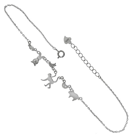 Sterling Silver Wild Animals Rhodium Anklet