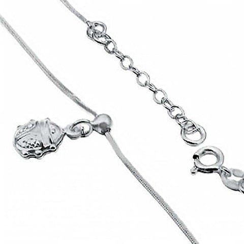 Italian Sterling Silver 1MM Snake Chain Anklet with Movable Lady Bug and Springring Clasp ClosureAnd Anklet Width of 1MM and Adjustable Length of 228.6MM to 254MM