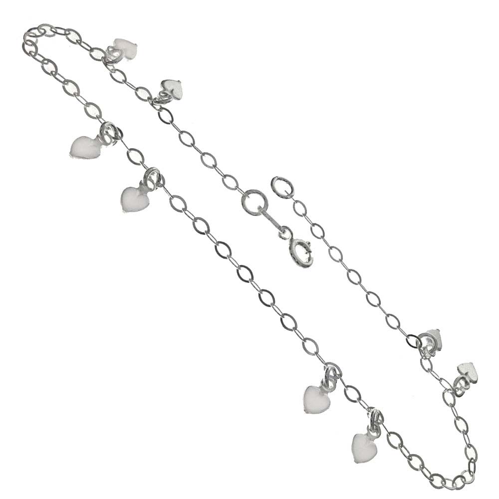 Italian Sterling Silver Fancy Flat Rolo With Dangling Heart AnkletAnd Anklet Length of 10  and Spring Ring Clasp