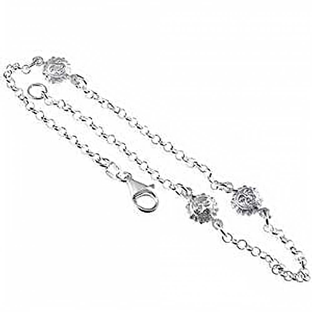 Italian Sterling Silver Rolo Chain with Sun Anklet. Width 2 mmAnd Length 10 inch