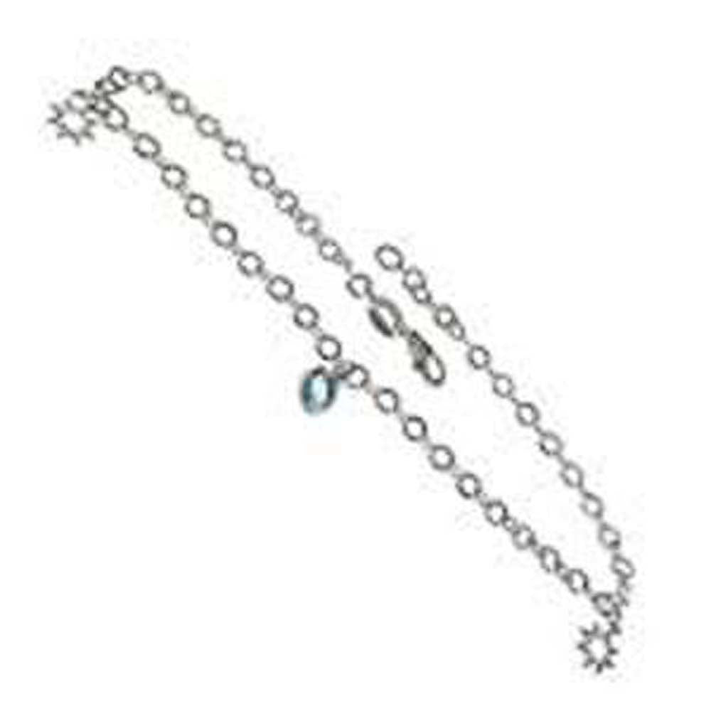 Sterling Silver Aquamarine Austria Crystal and Starlight AnkletAnd Length 10 inch