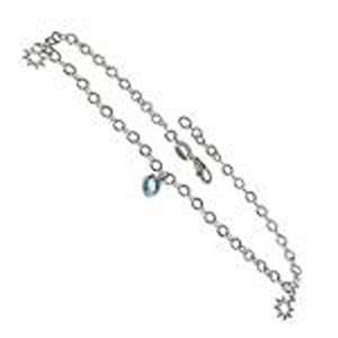 Sterling Silver Aquamarine Austria Crystal and Starlight AnkletAnd Length 10 inch