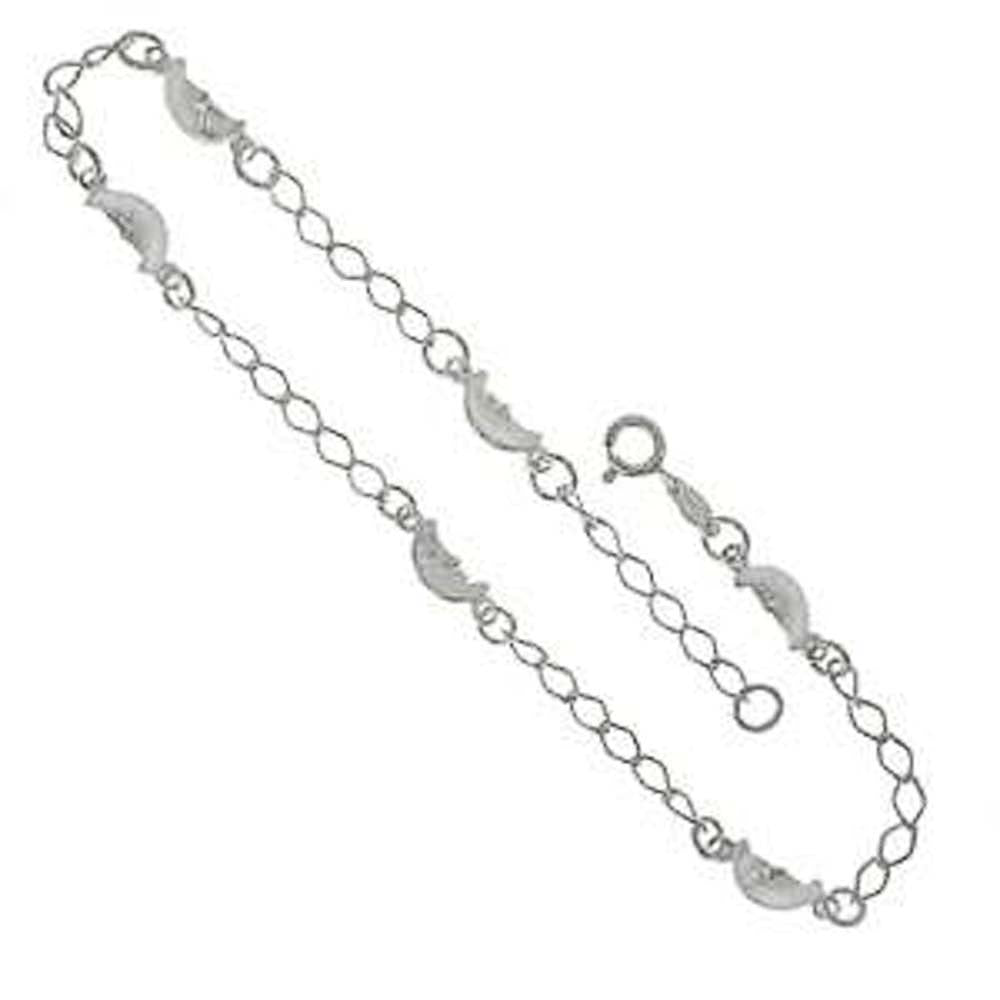 Italian Sterling Silver Moon With Open Link AnkletAnd Length 10 1/2 inhcesAnd Width 4.6mm