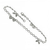 Sterling Silver Rolo Hearts and Beads AnkletAnd Length 10 inch