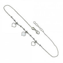 Load image into Gallery viewer, Italian Sterling Silver Heart Charms with Rolo Diamond Cut Beads AnkletAnd Length 10 inch