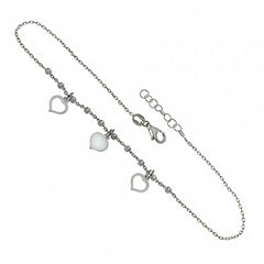 Italian Sterling Silver Heart Charms with Rolo Diamond Cut Beads AnkletAnd Length 10 inch
