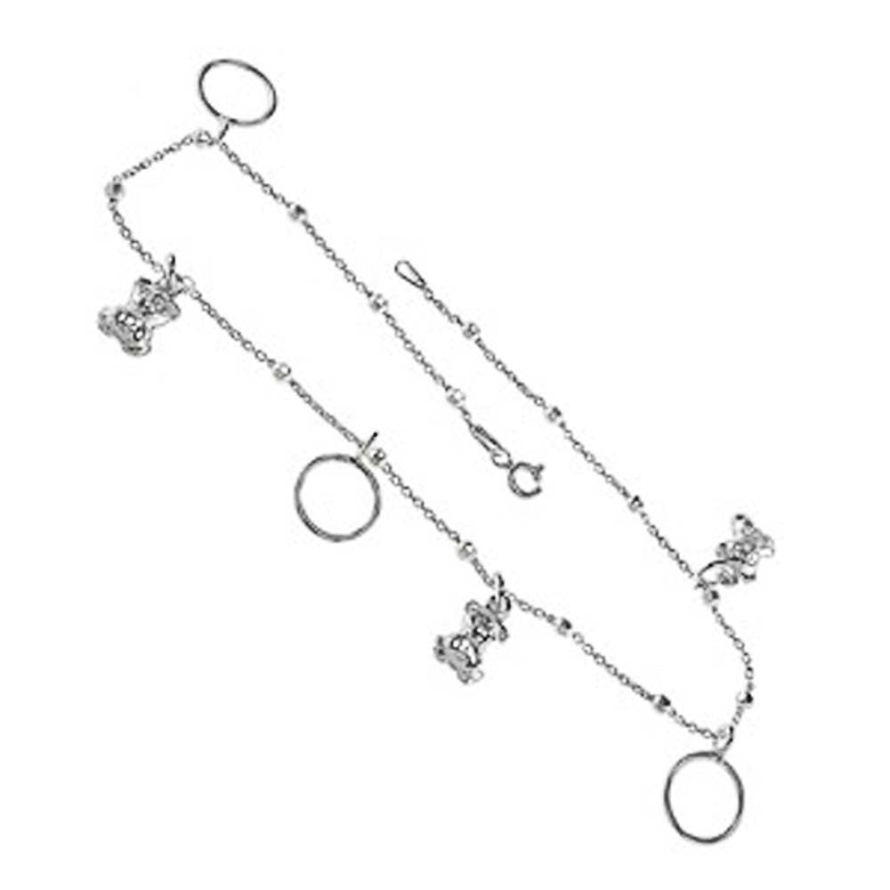 Italian Sterling Silver Circle and Teddy Bear Charm AnkletAnd Length 10 inch