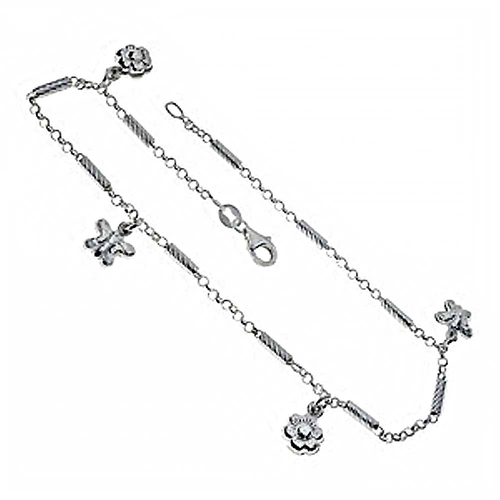 Italian Sterling Silver Butterfly and Flower Anklet
