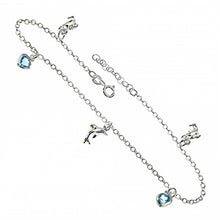 Load image into Gallery viewer, Italian Sterling Silver Austria Crystal Heart and Dolphin Charms AnkletAnd Length 10 inch