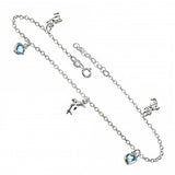 Italian Sterling Silver Austria Crystal Heart and Dolphin Charms AnkletAnd Length 10 inch