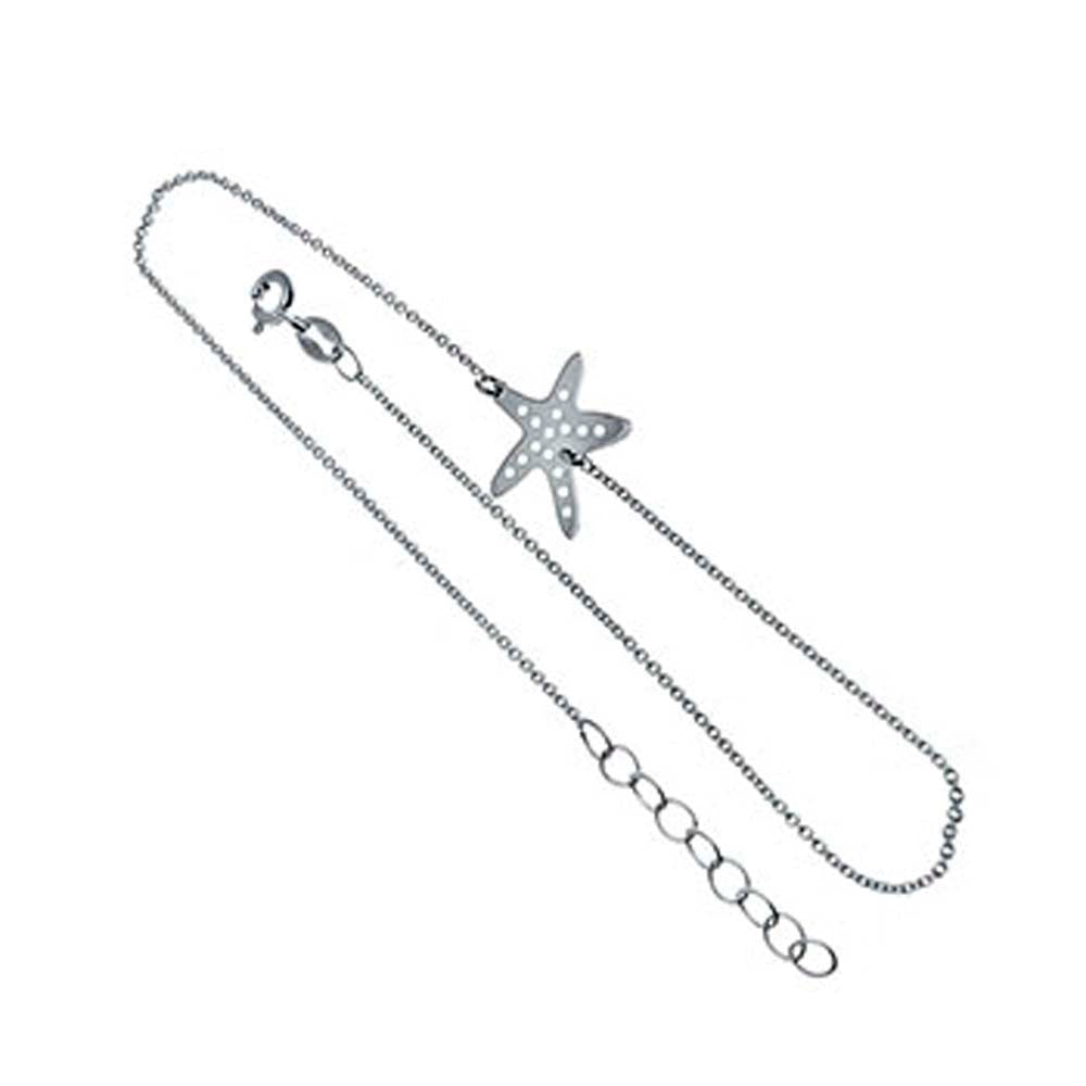 Stylish Sterling Silver Starfish Anklet with Anklet Length of 10  Plus Extension of 1  with Spring Ring Clasp