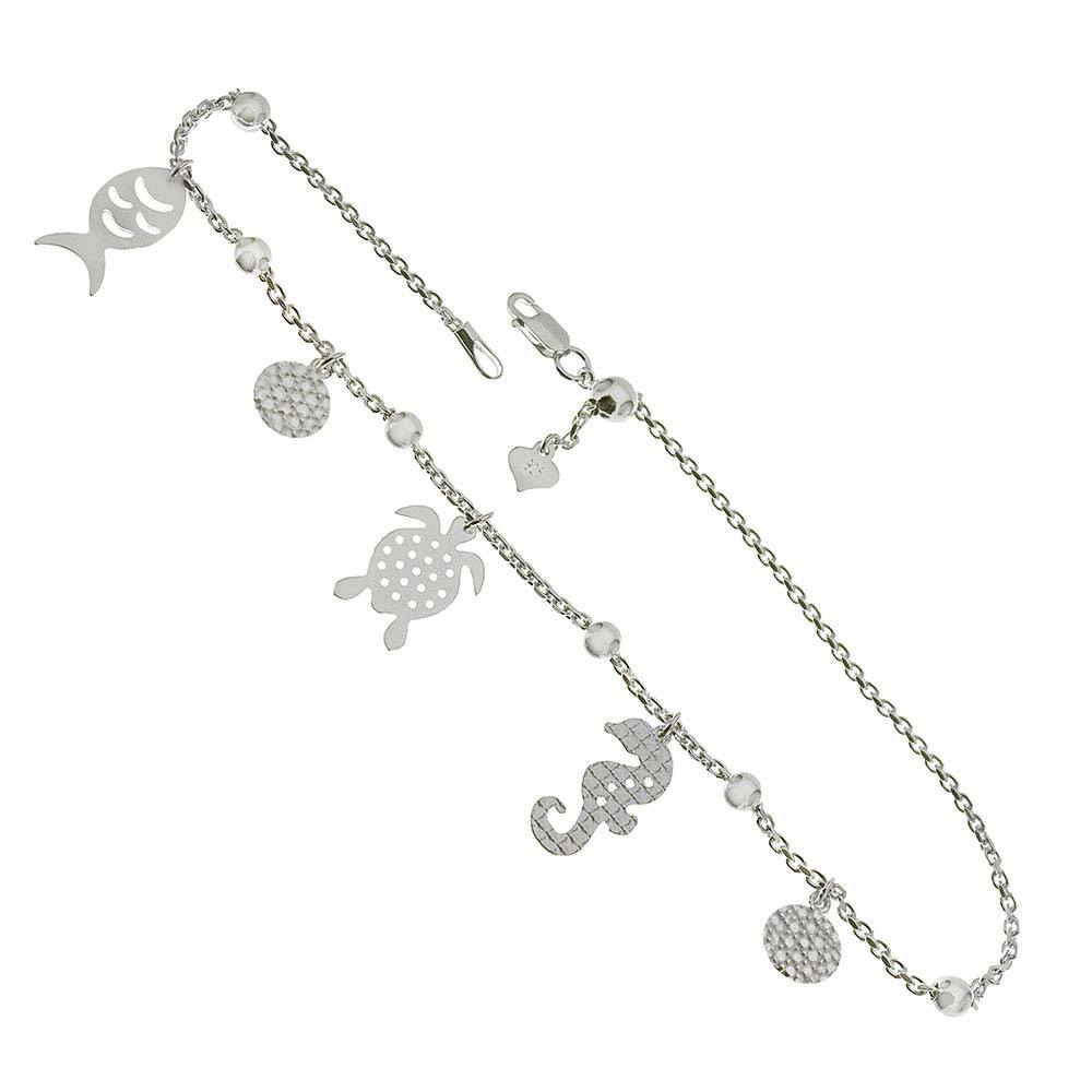 Sterling Silver Stylish Sea Charms Anklet with Anklet Length of 10  with Lobster Claw Clasp