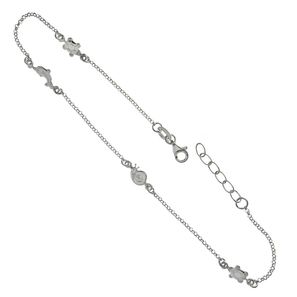 Sterling Silver Turtle-Snail-Dolphin Shaped Anklet