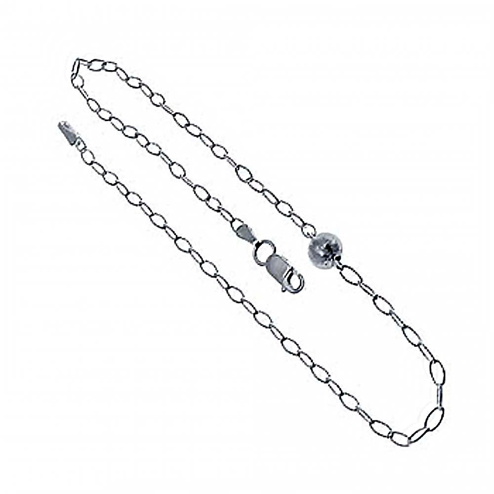 Fashionable Sterling Silver Rolo Anklet with Bead and Anklet Length of 10 And Lobster Claw Clasp