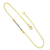 Sterling Silver Rhodium And Gold Plated Rolo With Tri Color Movable Square Beads AnkletAnd Length 10 inch
