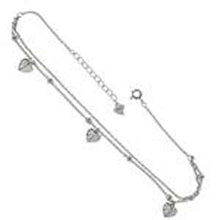 Load image into Gallery viewer, Sterling Silver Heart CZ Charms Rhodium AnkletAnd Length 10 inches
