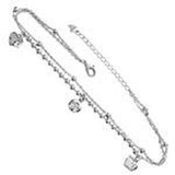 Sterling Silver Double Strand Beads With CZ Charms Rhodium AnkletAnd Length 10 inches