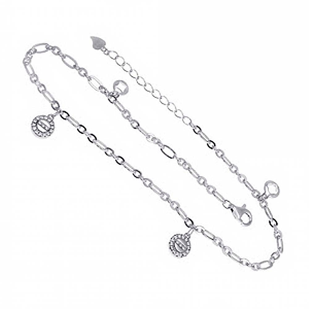 Sterling Silver Rhodium Plated Cubic Zirconia Charms AnkletAnd Length 11 inch