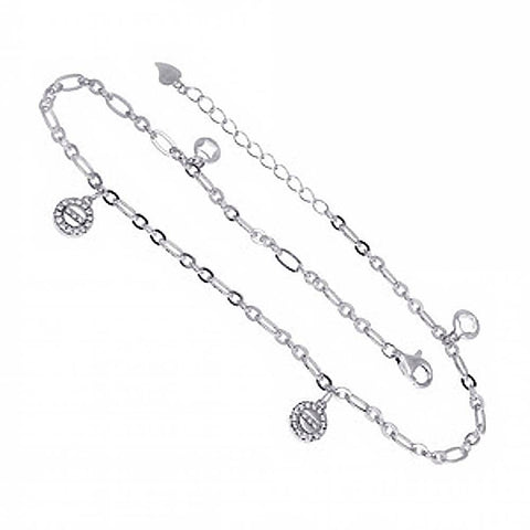 Sterling Silver Rhodium Plated Cubic Zirconia Charms AnkletAnd Length 11 inch